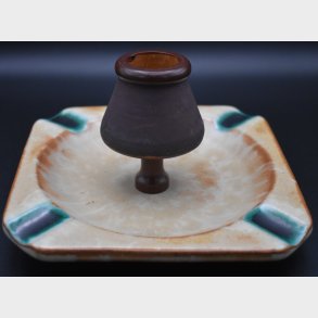 Danish ceramic ashtray with wooden pipe rest