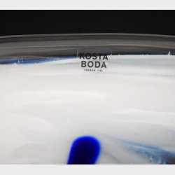 Kosta Boda Art Glass Bowl � Blue &amp; White Abstract Design � Scandinavian Classic Studio Glass Dish