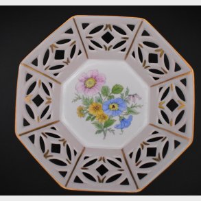 Alt Tirschenreuth Porcelain Reticulated Bowl � Hand Painted Floral Dish with Gold Trim Germany