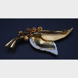 Vintage Mother-of-Pearl Leaf Brooch with Gilt Metal Details