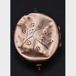 Antique Engraved Metal Pill Box / Vinaigrette � Victorian Style with Bird Motif
