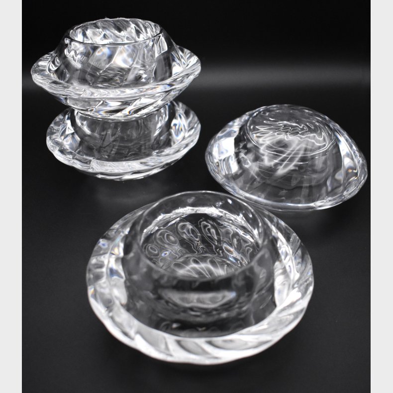 Vintage Heavy Crystal Glass Bowl / Candle Holder Set � 4 Decorative Sculptural Glass