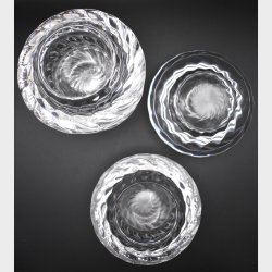 Vintage Heavy Crystal Glass Bowl / Candle Holder Set � 4 Decorative Sculptural Glass