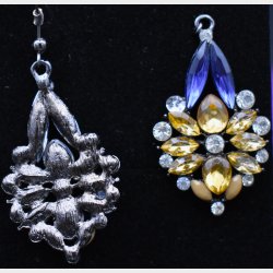 Vintage Statement Rhinestone Drop Earrings � Yellow &amp; Violet Crystal Floral Design