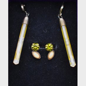 Vintage Earring Set � Yellow Drop Earrings & Green Rhinestone Studs (Boxed Set)
