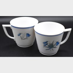 2 Royal Copenhagen Porcelain Cups � Blue Floral Motif, Gold Rim, Danish Vintage Coffee Cups