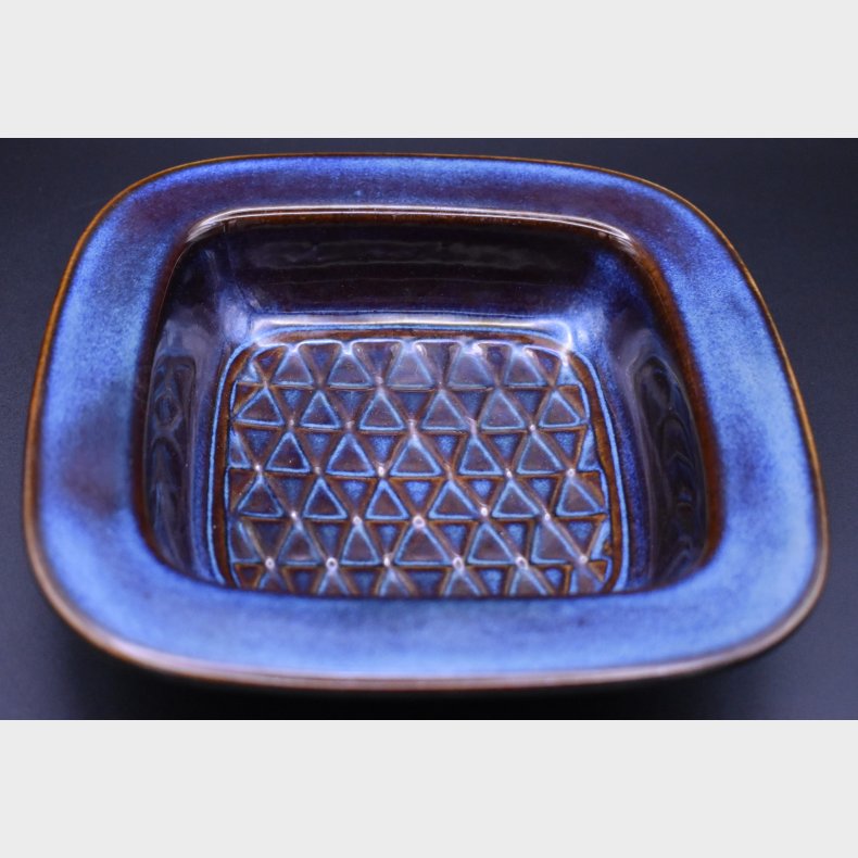 Vintage Danish Studio Pottery Bowl � Blue Glazed Stoneware Dish with Geometric Pattern � Mid Century Modern (MCM)