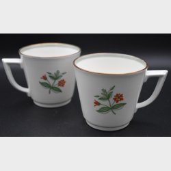 Royal Copenhagen Teacups with Saucers Set � Floral Porcelain, Gold Rim, Danish Vintage Coffee Cups (4 pcs)