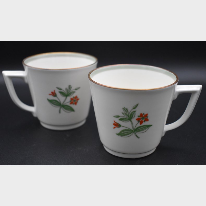 Royal Copenhagen Teacups with Saucers Set � Floral Porcelain, Gold Rim, Danish Vintage Coffee Cups (4 pcs)