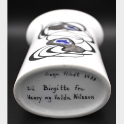 Unique hand-painted porcelain vase signed�Sonja Flindt, 1987