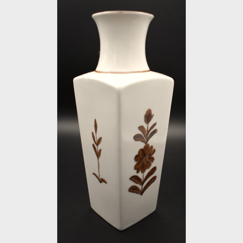 Mid-century Danish porcelain vase with a clean geometric form and delicate hand-painted decoration