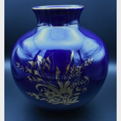 Beautiful mid-century Danish art pottery vase by S�holm, Denmark, featuring a rich cobalt blue glaze