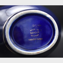Beautiful mid-century Danish art pottery vase by S�holm, Denmark, featuring a rich cobalt blue glaze