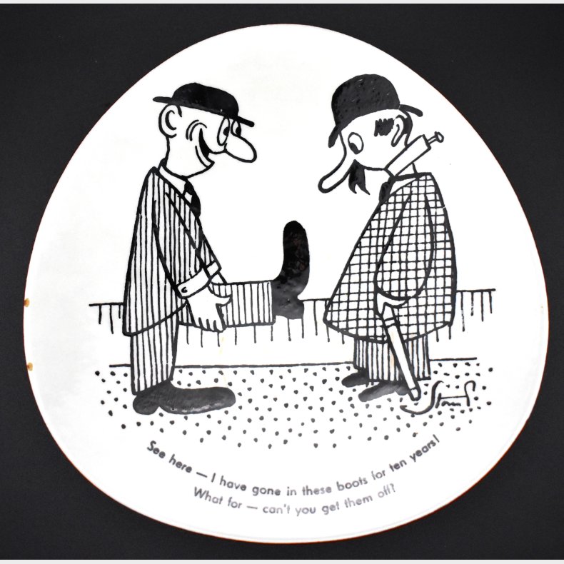 Vintage Storm P. Style Humorous Advertising Wall Plate � Dania Machines Porcelain Plate � Black &amp; White Cartoon
