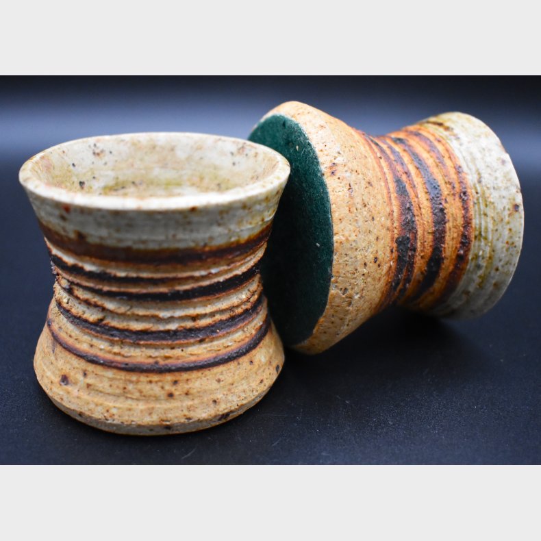 Pair of Handmade Studio Pottery Candle Holders � Rustic Danish Stoneware, Signed Artisan Ceramics