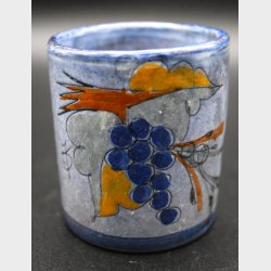 Handcrafted Studio Pottery Cup with Grapes Motif � Signed Danish Art Ceramic