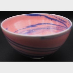 Handmade Studio Pottery Bowl � Pink &amp; Blue Swirl Glazed Ceramic � Signed Art Pottery