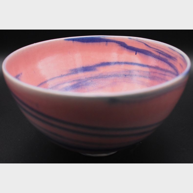 Handmade Studio Pottery Bowl � Pink &amp; Blue Swirl Glazed Ceramic � Signed Art Pottery