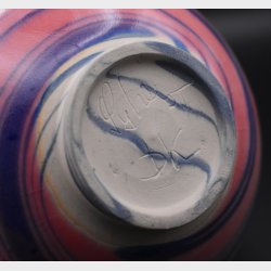 Handmade Studio Pottery Bowl � Pink &amp; Blue Swirl Glazed Ceramic � Signed Art Pottery