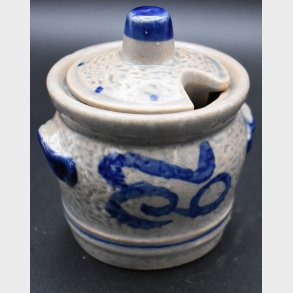 Vintage Studio Pottery Mustard Pot with Lid � Blue & Grey Glazed Stoneware Jar