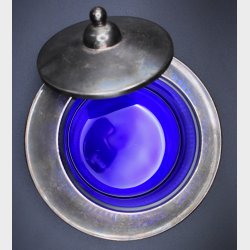 Vintage Silver Plate Sugar Bowl with Cobalt Blue Glass Insert � Decorative Lidded Dish / Bonbon Jar