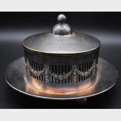Vintage Silver Plate Sugar Bowl with Cobalt Blue Glass Insert � Decorative Lidded Dish / Bonbon Jar