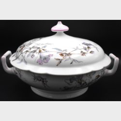 Highly collectible - Antique Pillivuyt Paris Porcelain Tureen � Hand Painted Floral &amp; Insect Motif � French 19th Century Serving Dish