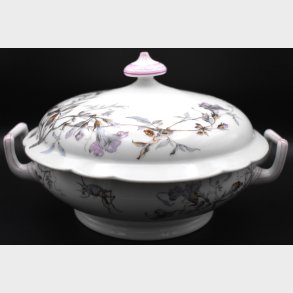 Highly collectible - Antique Pillivuyt Paris Porcelain Tureen � Hand Painted Floral & Insect Motif � French 19th Century Serving Dish