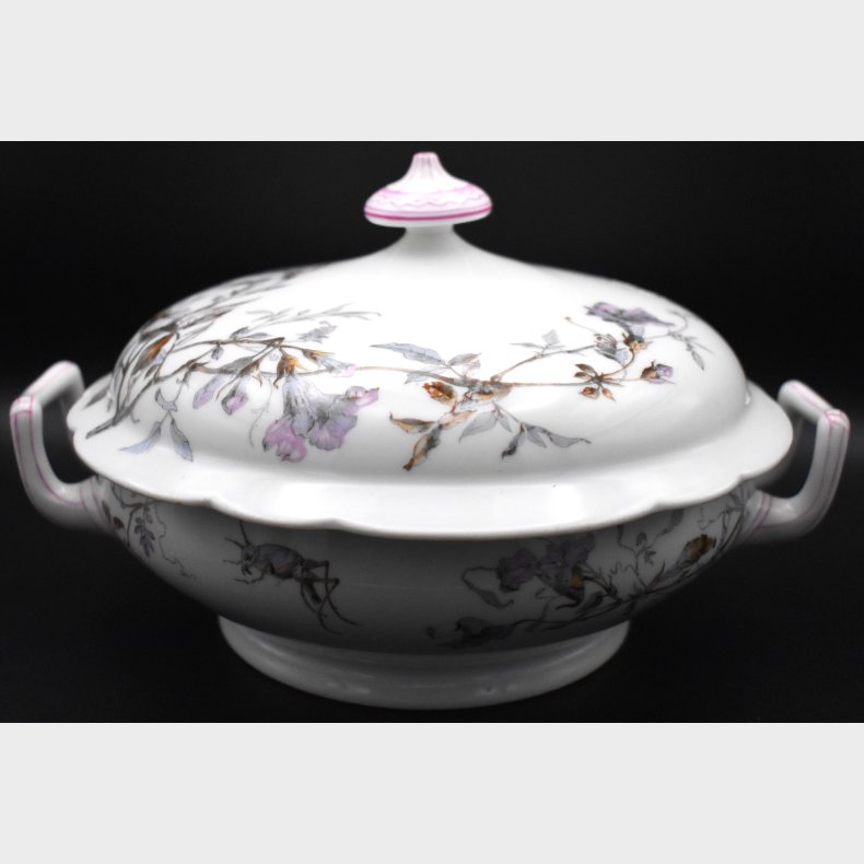 Highly collectible - Antique Pillivuyt Paris Porcelain Tureen � Hand Painted Floral &amp; Insect Motif � French 19th Century Serving Dish