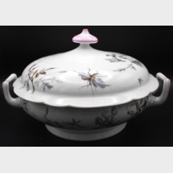 Highly collectible - Antique Pillivuyt Paris Porcelain Tureen � Hand Painted Floral &amp; Insect Motif � French 19th Century Serving Dish