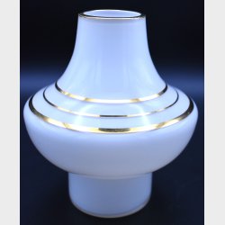 Vintage Opaline Glass Vase with Gold Bands � Mid Century Modern / Space Age