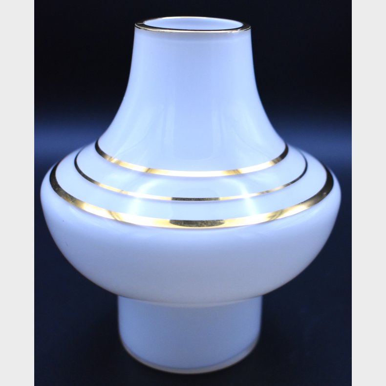 Vintage Opaline Glass Vase with Gold Bands � Mid Century Modern / Space Age