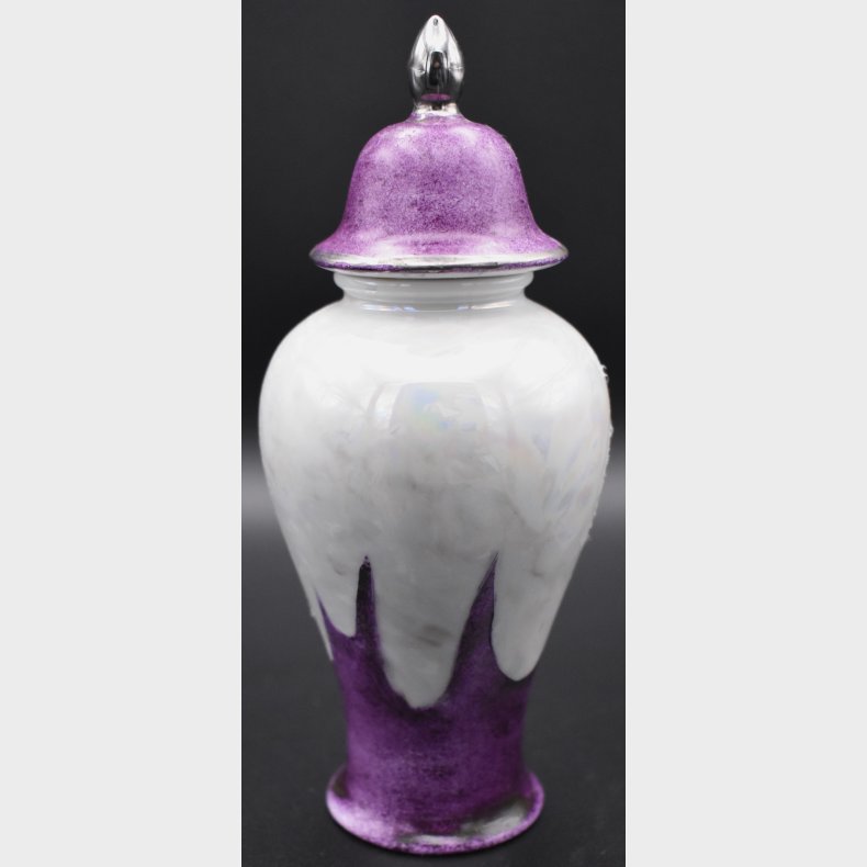 Vintage Purple &amp; White Art Glass Perfume Bottle with Silver Lid � Scandinavian Design