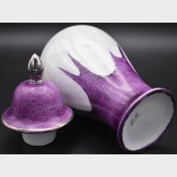 Vintage Purple &amp; White Art Glass Perfume Bottle with Silver Lid � Scandinavian Design