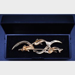 Vintage Dolphin Brooch with Rhinestones in Gold-Tone Finish