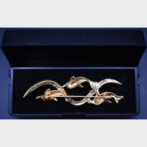 Vintage Dolphin Brooch with Rhinestones in Gold-Tone Finish