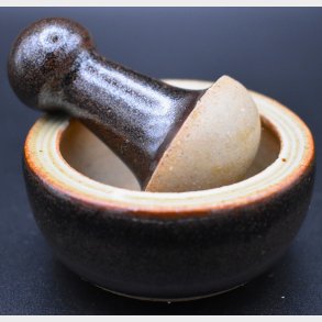 Vintage Studio Pottery Mortar and Pestle Set � Handmade Stoneware Spice Grinder Rustic Brown Glaze