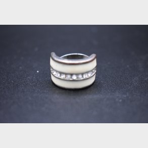 Title: Vintage Silver & Enamel Crystal Band Ring (Likely Scandinavian, ESWYR Mark)