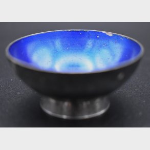 Vintage Blue Enamel Metal Bowl on Foot � Iridescent Finish Decorative Dish
