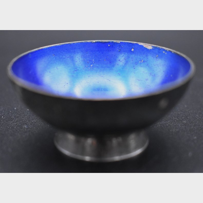 Vintage Blue Enamel Metal Bowl on Foot � Iridescent Finish Decorative Dish