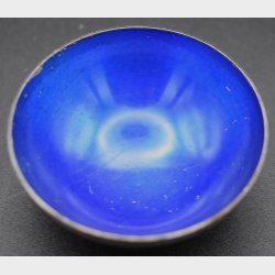 Vintage Blue Enamel Metal Bowl on Foot � Iridescent Finish Decorative Dish