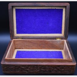 Vintage Hand-Carved Wooden Jewelry Box � Ornate Floral Relief with Inlaid Lid &amp; Velvet Interior