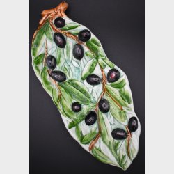 Vintage Italian Ceramic Olive Wall Plaque / Decorative Olive Branch Wall Hanging