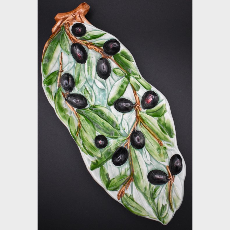 Vintage Italian Ceramic Olive Wall Plaque / Decorative Olive Branch Wall Hanging