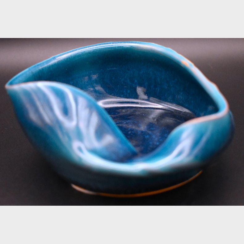 Mid-Century Danish Modern Blue Ceramic Bowl � Sculptural Organic Form Stoneware Dish