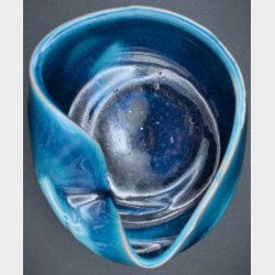 Mid-Century Danish Modern Blue Ceramic Bowl � Sculptural Organic Form Stoneware Dish