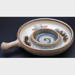S�holm studio pottery candle holder or small chamber stick, Made in Denmark, Bornholm
