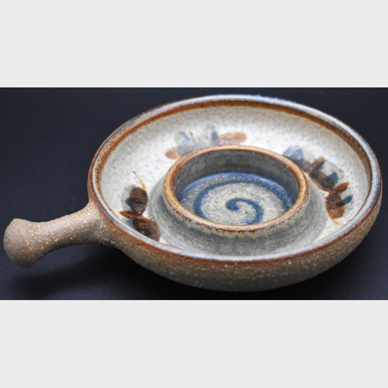 S�holm studio pottery candle holder or small chamber stick, Made in Denmark, Bornholm