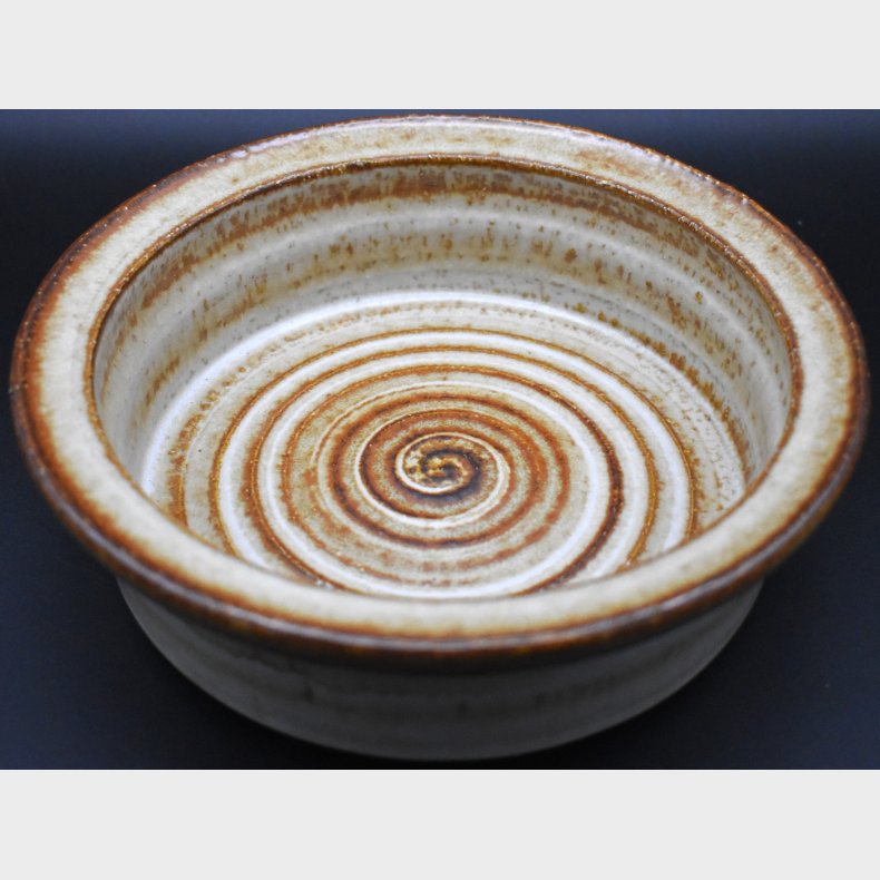 Vintage S�holm Bornholm Stoneware Bowl � Danish Mid-Century Spiral Glaze Dish