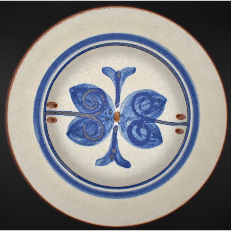 Vintage S�holm Bornholm Stoneware Plate � Danish Hand-Painted Blue Floral Dish